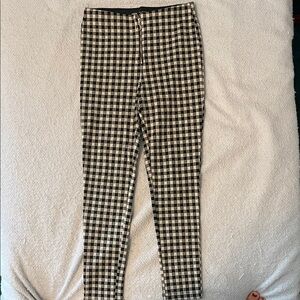 ZARA Black and White Checkered Stretch Pants SZ M Zipper Front